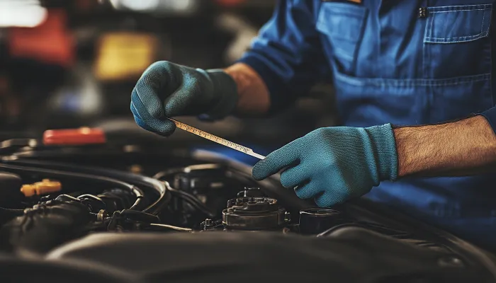 بررسی سطح روغن موتور توسط مکانیک