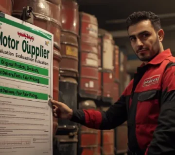 مکانیک ایرانی در حال بررسی چک‌لیست انتخاب تأمین‌کننده روغن موتور در یک اتوسرویس حرفه‌ای.