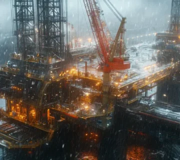 تکنسین در حال گریس‌کاری ماشین‌آلات حفاری سنگین در سکوی نفتی