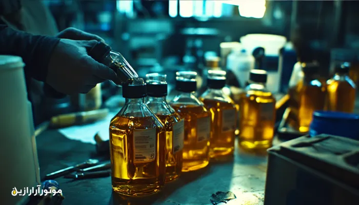 تصویری از بطری های روغن موتور اصل 