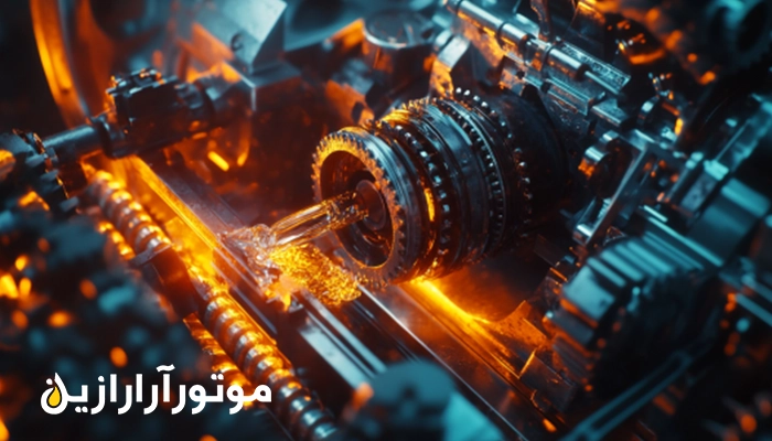 تصویر موتور ماشین آلات صنعتی آغشته به روغن و روانکارهای صنعتی