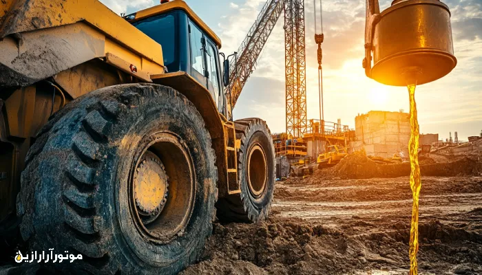 روغن‌ریزی سیستم هیدرولیک لودر در پروژه عمرانی توسط تکنسین متخصص
