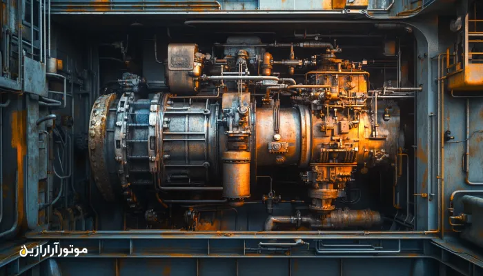نمای برش خورده موتور دیزلی دریایی با نمایش سیلندر و پیستون در موتورهای کراس هد