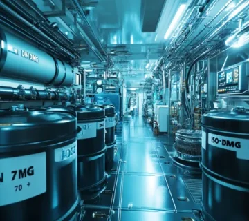 تصویری از اتاق موتور پیشرفته یک کشتی تجاری، شامل بشکه‌های روغن صنعتی با برچسب‌های مشخص ISO-F-DMG و BN 70+