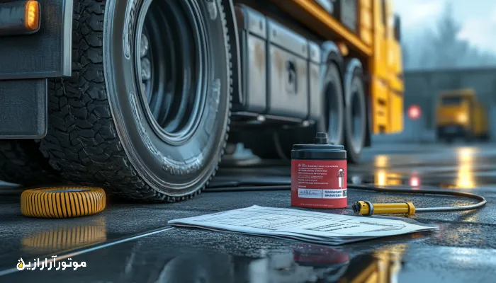 کامیون دیزلی متوقفشده در مسیر سرویس همراه با چکلیست بازرسی