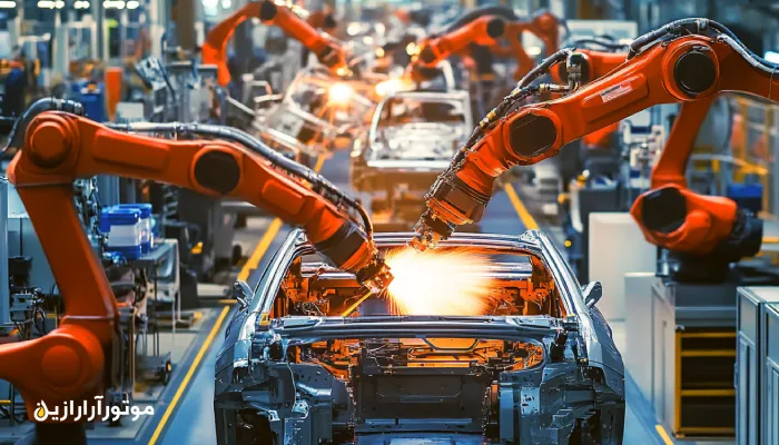 خط مونتاژ خودروسازی با کاربرد روانکار در قطعات متحرک