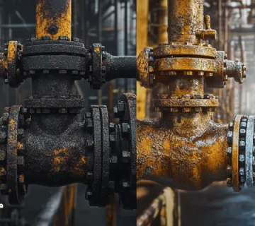 مقایسه روانکار تخصصی و عمومی؛ سمت چپ روانکار عمومی با فرسایش، سمت راست روانکار تخصصی با عملکرد بهینه.