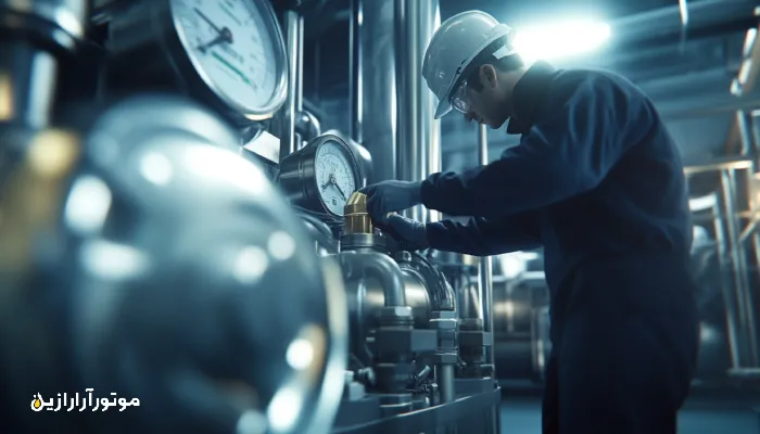 روغن‌ریزی در کمپرسور صنعتی توسط تکنسین نیروگاه