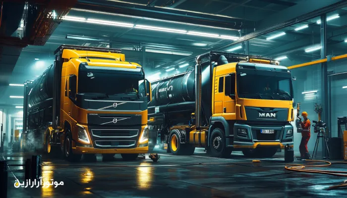 بررسی روغن موتور در کامیون دیزلی و گازی توسط تکنسین ناوگان سنگین