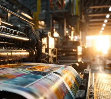 تصویر سیستم چرخ‌دنده ماشین چاپ صنعتی با روغن‌کاری دقیق با روغن چرخ‌دنده سبک