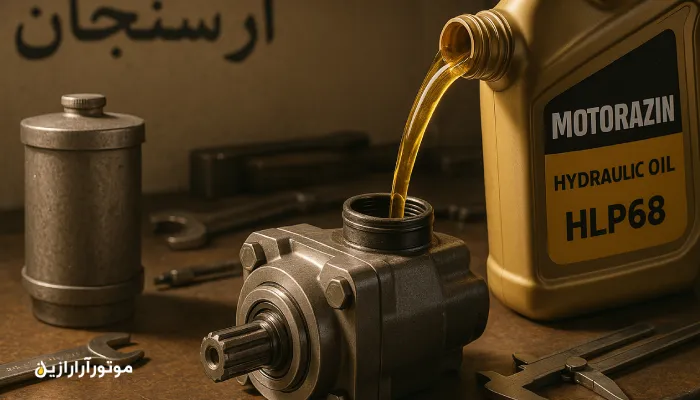 پخش عمده روغن صنعتی ارسنجان با روغن هیدرولیک HLP68 موتورازین در پمپ‌های صنعتی