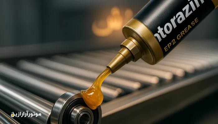 کاربرد گریس EP2 در رولربرینگ نوار نقاله بسته‌بندی؛ پخش روغن صنعتی در گراش