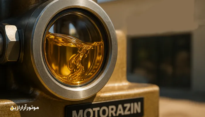کلوزآپ روغن هیدرولیک صنعتی در دستگاه سنگ‌بری کوه‌چنار با کیفیت لاکچری و برند موتورازین