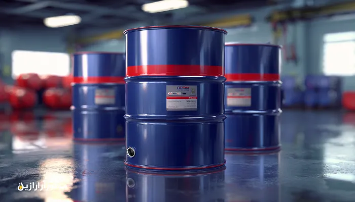 بشکه‌های روغن موتور دیزلی CK-4 مخصوص ناوگان معدنی. روغن موتور جاجرم