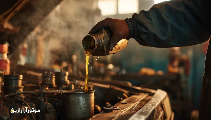 تعویض روغن موتور در کارگاه فاروج ویژه وانت‌بارهای توزیع آجیل. روغن موتور فاروج