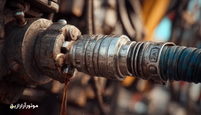 کلوزآپ فیلتر و شیلنگ هیدرولیک کرین برای روغن HLP. موتورازین. روغن صنعتی قصر شیرین