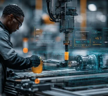 تصویر اتوشاپ با تکنسین در حال نمونه‌گیری روغن هیدرولیک کنار گیربکس کنوییر، همراه داشبورد KPI و گزارش آنالیز روغن برای چک‌لیست PM روانکار