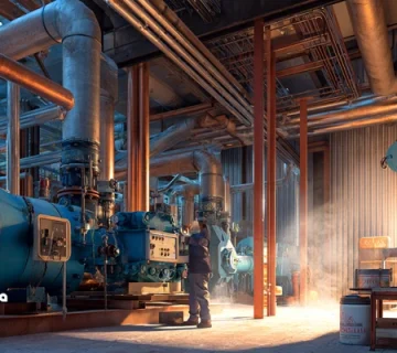 راهنمای روغن برودتی بندرعباس در اقلیم گرم و شرجی جنوب؛ نمایش کمپرسورهای سردخانه، جداکننده روغن، فیلتر درایر و پایش رطوبت برای کاهش مصرف انرژی.