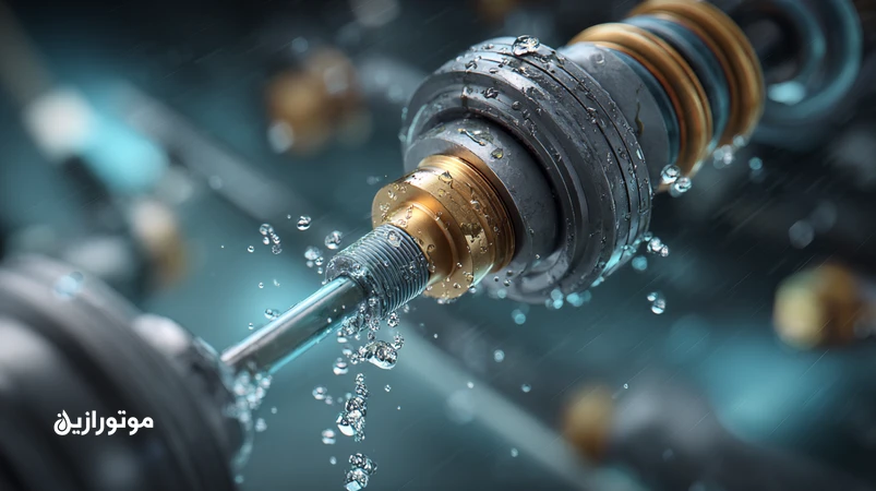 کلوزآپ گریس‌کاری سیبک و اتصالات جلوبندی با نمایش ریسک بار ضربه‌ای و خوردگی نمک؛ راهنمای انتخاب گریس اتصالات شاسی با افزودنی EP و مقاومت آب‌شویی.