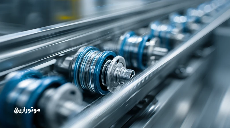 تصویر صنعتی از گریس‌کاری یاتاقان رولر در خط بسته‌بندی پرسرعت با نشانگر ترموگرافی و محیط شست‌وشو، مناسب انتخاب گریس پرسرعت