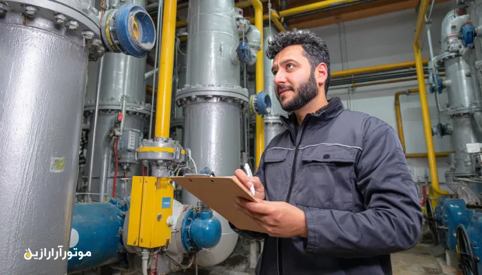 اتاق کمپرسور اسکرو در پارس جنوبی با سپراتور روغن و چکلیست نگهداری. روغن صنعتی کنگان