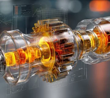 نمای برشی گیربکس مترو با چرخ‌دنده‌های هلیکال، جریان روغن دنده سنتتیک و نمایش داده‌های آنالیز روغن (PQ، ICP، FTIR) برای انتخاب گرید و فواصل سرویس