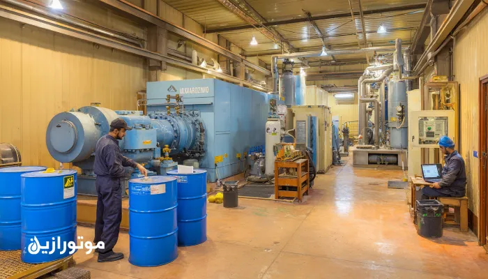 سرویس کمپرسور اسکرو در سیستم تبرید صنعتی با پایش وضعیت روغن (OCM) و تجهیزات مانیتورینگ موتورازین برای برنامه نگهداری شرط‌محور