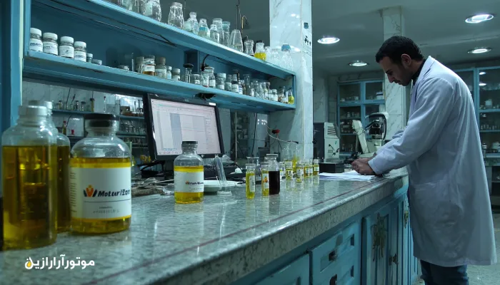 آزمایش جدایش آب از روغن صنعتی در اقلیم مه‌نمکی دشتی بوشهر. روغن صنعتی دشتی