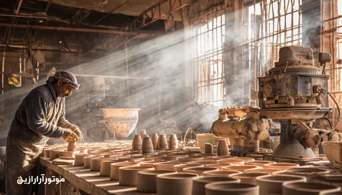 کارگاه سفال بشرویه با کمپرسور و گریس دمای بالا در شرایط گرم و خشک. روغن صنعتی بشرویه