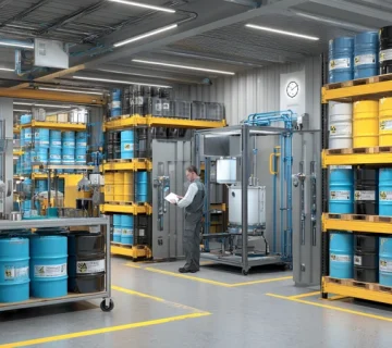 چکلیست تحویل و انبارداری روانکار در کارگاه ریلی با قفسهبندی، کدگذاری رنگی، فیلتراسیون و کنترل دما/رطوبت؛ مناسب پخش و فروش عمده روغن