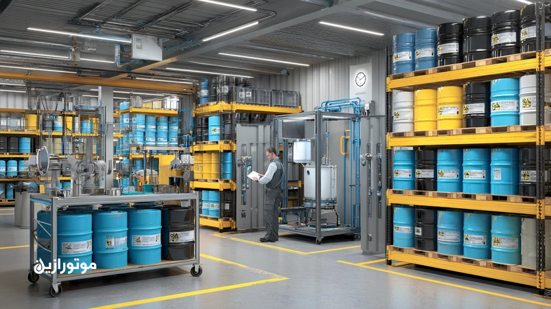 چک‌لیست تحویل و انبارداری روانکار در کارگاه ریلی با قفسه‌بندی، کدگذاری رنگی، فیلتراسیون و کنترل دما/رطوبت؛ مناسب پخش و فروش عمده روغن