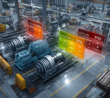 تصویر مفهومی RCM در ایران با ماتریس بحرانی‌سازی دارایی (احتمال × شدت) و مانیتورینگ روغن در گیربکس خط نورد فولاد، ایستگاه پمپاژ معدن و کمپرسور مرکزی سردخانه