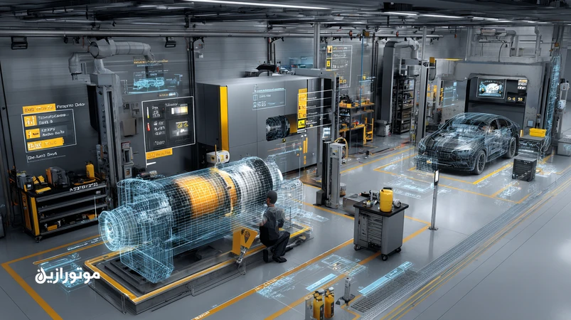 کمپرسور اسکرو در سالن بدنه‌سازی با نمایش مسیر روغن، نمونه‌برداری و نمودارهای Particle Count، ویسکوزیته و اسیدیته برای برنامه‌ریزی فواصل سرویس