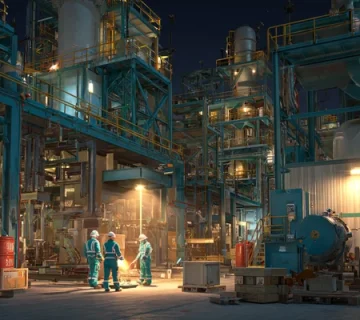 تصویر Shutdown صنعتی با تیم PM، کیتینگ کامل روغن و گریس، تجهیزات ایمنی و فلشینگ مدار؛ نمونه‌ای از برنامه‌ریزی شات‌دان و Turnaround نگهداری تمیز و بدون نشتی.