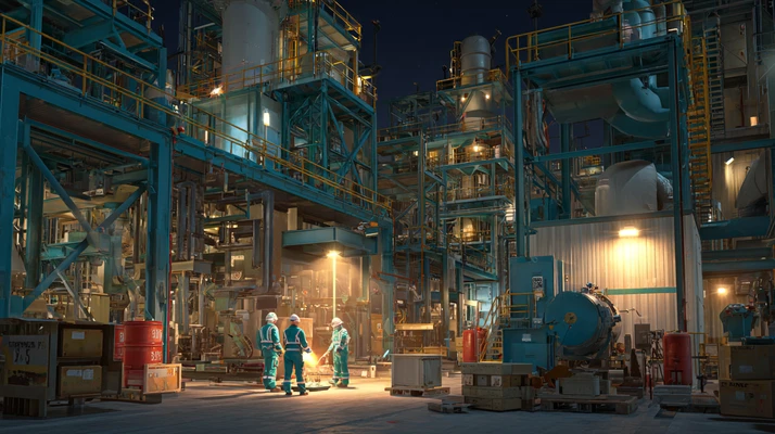 تصویر Shutdown صنعتی با تیم PM، کیتینگ کامل روغن و گریس، تجهیزات ایمنی و فلشینگ مدار؛ نمونه‌ای از برنامه‌ریزی شات‌دان و Turnaround نگهداری تمیز و بدون نشتی.