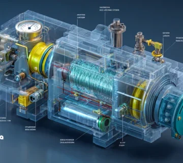 شماتیک فنی کمپرسور تبرید با نمایش کف‌کردن روغن، جداساز روغن کوالسینگ، درایر رطوبت و مسیرهای مکش و تخلیه؛ راهنمای عیب‌یابی کف‌زدن روغن در سیستم‌های تبرید.