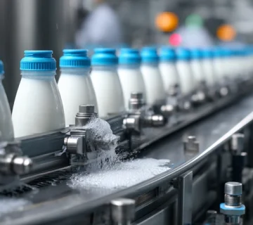 خط پرکنی لبنیات در حال CIP با بخار داغ و اعمال گریس ضدآب مقاوم شستوشو NSF H1 روی یاتاقانهای باز