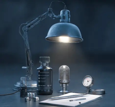 تصور فرآیند تولید محتوای فنی در تحریریه موتورازین. چراغ مطالعه و نمونه روغن و برگه های محتوایی تیم تحریریه موتورازین