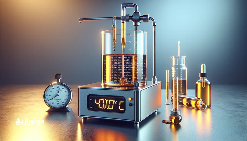 اندازهگیری ویسکوزیته سینماتیکی طبق ASTM D445 با ویسکومتر مویین در حمام دمای 40 و 100 درجه برای انتخاب روغن موتور و روغن صنعتی