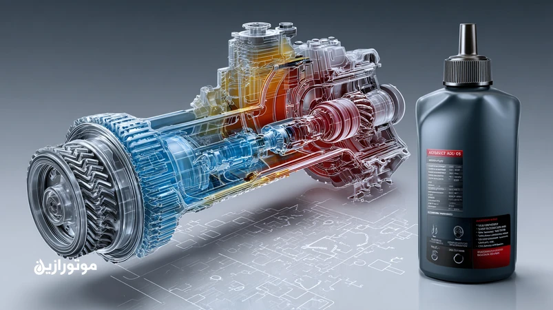 تصویر برشی از گیربکس اتومات و DCT با نمایش مسیر جریان ATF، کلاچ تر و کولر روغن؛ تاکید بر خنککاری و نقش فرمولهای جدید ATF در دوام کلاچ.
