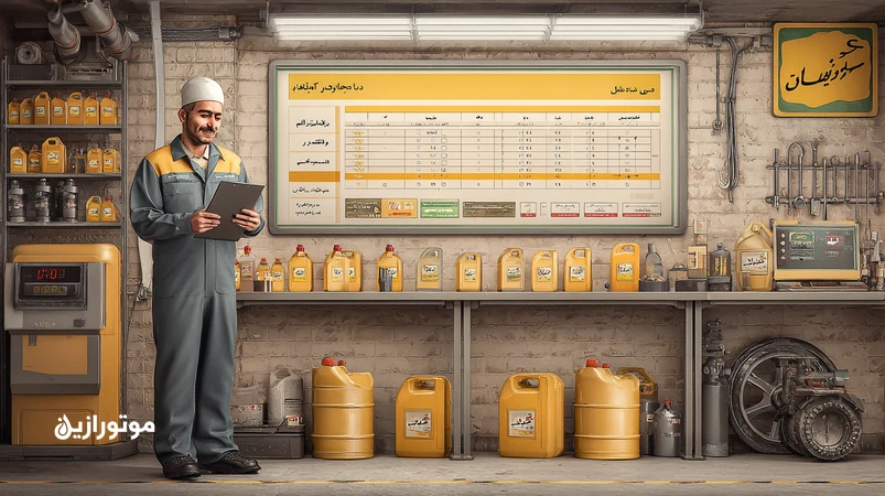 تصویر قیمت‌گذاری خدمات اتوسرویس با نمایش تفکیک هزینه روغن موتور، فیلتر، اجرت، مالیات و سود سالم در یک تعمیرگاه حرفه‌ای