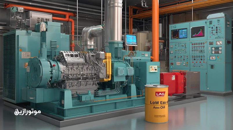موتور گازسوز CHP با نمایش سرسیلندر و سوپاپ‌ها و ظرف روغن Low Ash؛ تاکید بر کاهش ناک، کاهش رسوب و افزایش بازده حرارتی