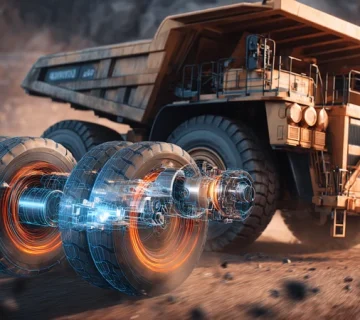 کامیون معدنی توربوشارژ در معدن با نمای برشی موتور دیزلی و تاکید بر روغن موتور CK-4 در مقایسه با CI-4 برای کنترل دوده، پایداری ویسکوزیته و افزایش عمر موتور