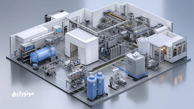 تصویر خط تولید صنایع غذایی با کمپرسور هوای اسکرو، فیلترهای چندمرحله‌ای و روغن کمپرسور H1 PFAS-Free؛ نمایش ارتباط کیفیت هوای فشرده با Shelf-Life.