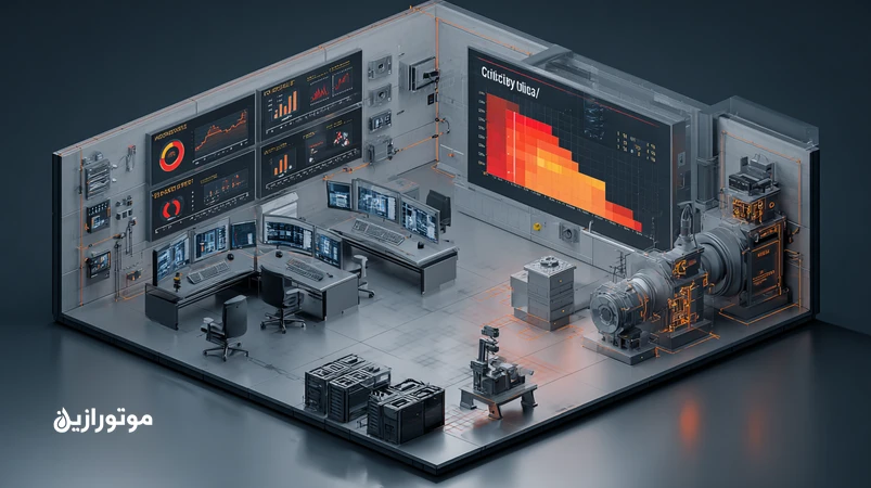 نمایش ماتریس Criticality برای انتخاب روانکار در PM هوشمند با نمودار حرارتی ریسک، نمودار آنالیز روغن و آیکون‌های کمپرسور، گیربکس و توربین