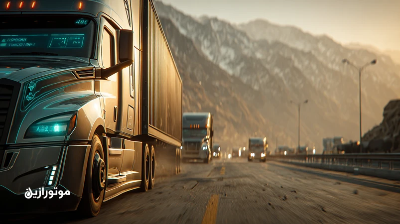 تصویر ناوگان ترانزیتی ایران با کامیون‌های مدرن و تمرکز بر کاهش مصرف سوخت با روغن موتور FA-4 و افت دمای کارکرد موتور