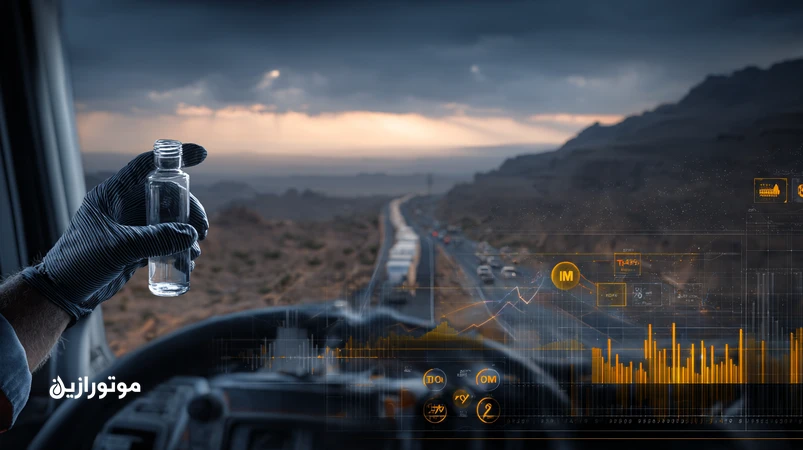 تصویر برنامه تعویض روغن ناوگان بین‌شهری در ایران با نمونه‌گیری روغن، نمودار Duty Cycle و اشاره به کیفیت سوخت گوگرددار و اقلیم متنوع