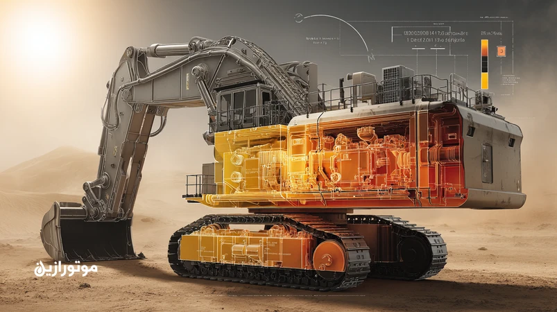 نمای فنی سیستم هیدرولیک بیل مکانیکی در معدن ایران با نمایش اثر دمای بالا و آلودگی ذرات بر روغن هیدرولیک