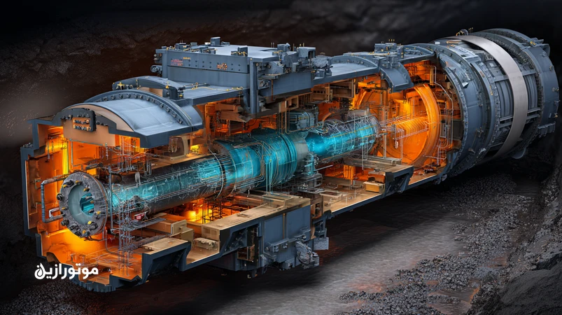 تصویر شماتیک جک‌ هیدرولیک TBM با نشان‌دادن Implosion حباب‌ها و کاویتاسیون در روغن هیدرولیک فشار بالا
