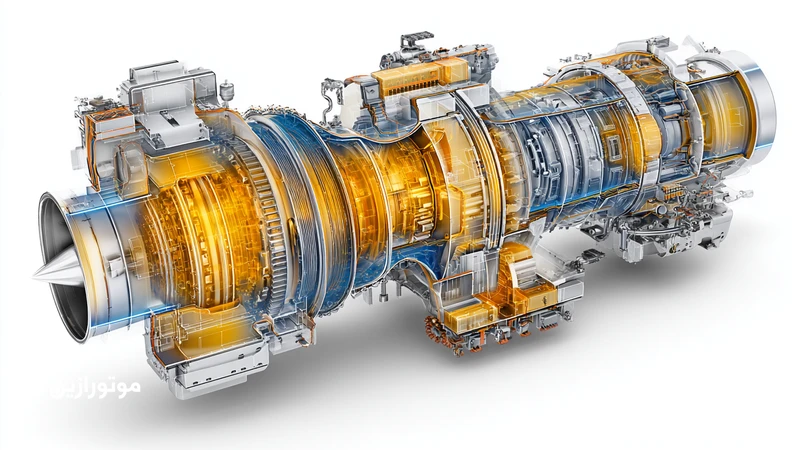 نمای برشی توربین هوایی با مسیر روغن‌کاری و تاثیر سوخت جت کم‌سولفور بر دما، وارنیش و عملکرد افزودنی‌های روغن توربین